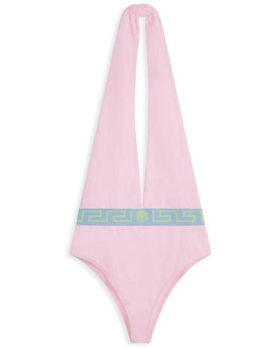 Versace Greca One-Piece Swimsuit With Halter Neck - Pink