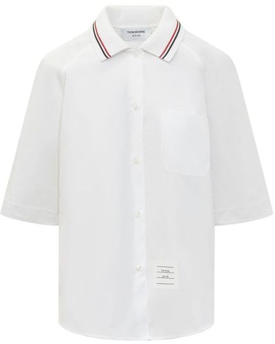 Thom Browne Cotton Shirt With Rwb Stripes - White