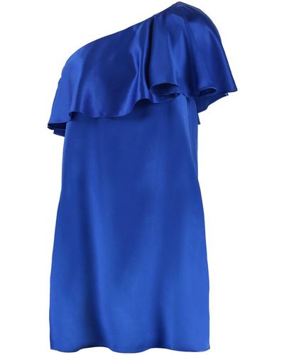 Saint Laurent Ruffled One-Shoulder Dress - Blue