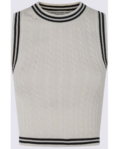 Alessandra Rich White And Black Cotton Top - Grey