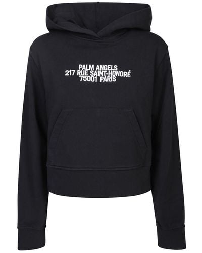 Palm Angels Cropped Hoodie With Embroidery - Black