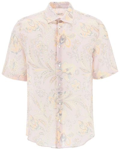 Etro Short Sleeve Shirt In Floral Ramie - White
