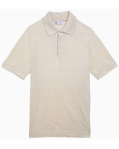 Brunello Cucinelli Natural Short-Sleeved Polo Shirt
