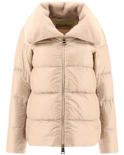 Herno Down Jacket With Faux Fur Inserts - Natural