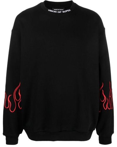 Vision Of Super Cotton Sweatshirt With Flame Print - Black