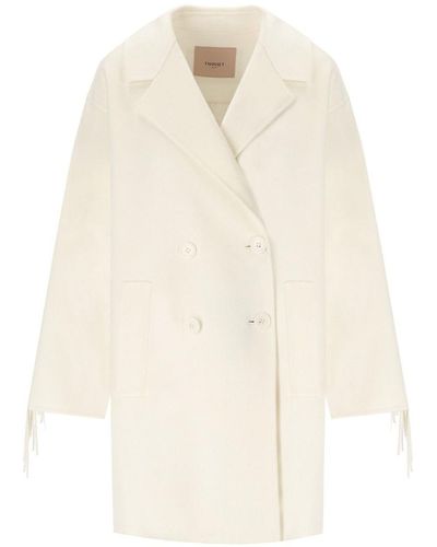 Twin Set Off- Fringed Coat - White