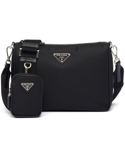 Prada Bag In Re-nylon With Triangular Motif - Black