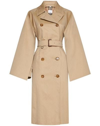 Burberry Trench Coat With Cape Lined Sleeves - Natural