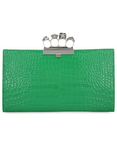 Alexander McQueen Jeweled Leather Clutch - Green