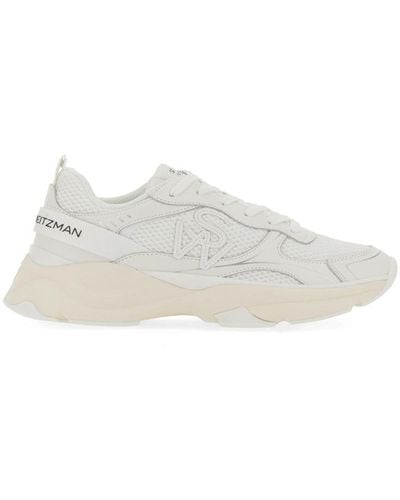 Stuart Weitzman Logo Patch Mesh Lace-up Sneakers - White