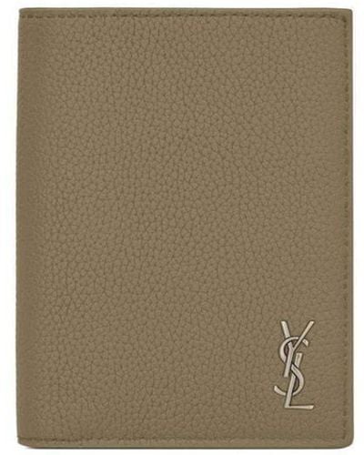 Saint Laurent Ysl-plaque Leather Wallet - Natural