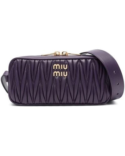 Miu Miu Logo-lettering Matelassé Shoulder Bag - Purple