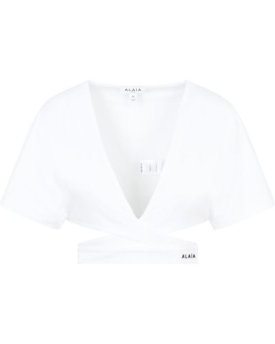 Alaïa Cropped Top With Crossover Straps - White