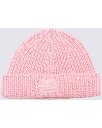 Etro Pink Wool Logo Beanie Hat