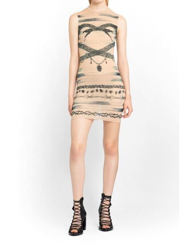 Jean Paul Gaultier X Knwls Graphic-print Stretch-woven Mini Dress - Natural