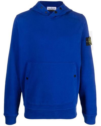 Stone Island Compass-logo Cotton Hoodie - Blue