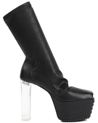 Rick Owens Grill Stretch Peeptoe Boots Shoes - Black