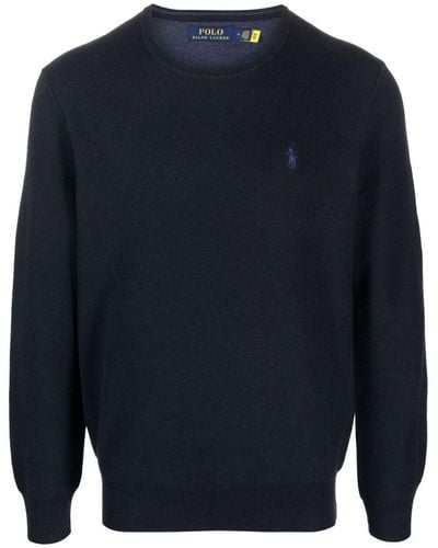Polo Ralph Lauren Embroidered-logo Long-sleeve Cotton Sweater - Blue
