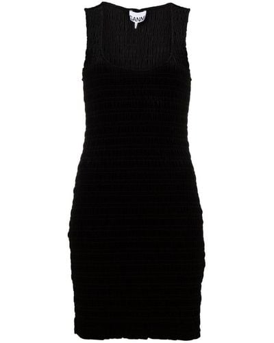 Ganni Velvet Jersey Smock Detail Mini Dress - Black