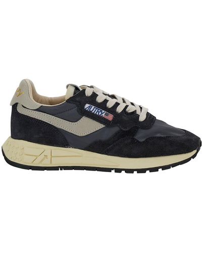 Autry 'reelwind' Black And Gray Low Top Sneakers With Logo Patch In Leather And Suede Woman