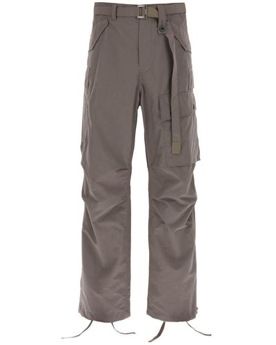Sacai Cargo Trousers In Taffeta - Grey