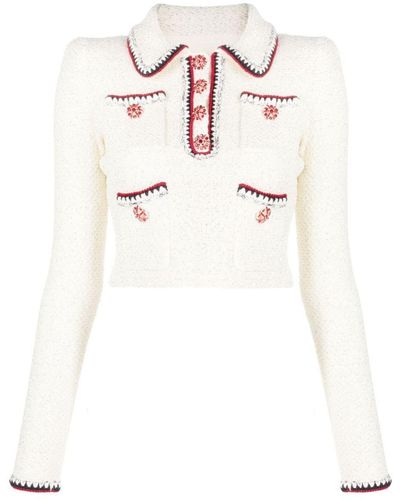 Self-Portrait Elf-portrait Cream Sequin Knit Cardigan Clothing - White