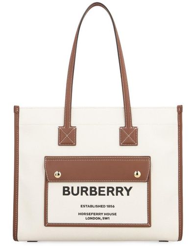 Burberry Freya Medium Two-tone Canvas And Leather Tote - White