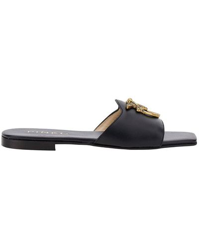 Pinko Black Flats With Love Birds Detail In Leather Woman