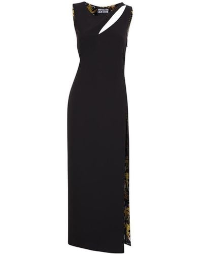 Versace Asymmetric Midi Dress With Cut-out Details In Stretch Polyester - Black