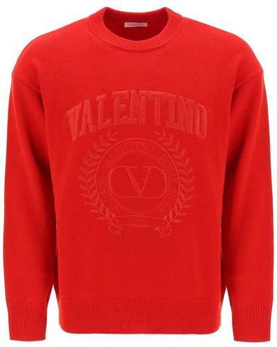Valentino Garavani Crew-neck Sweater With Maison Embroidery - Red