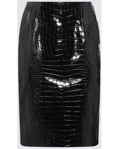Versace Black Leather Midi Skirt