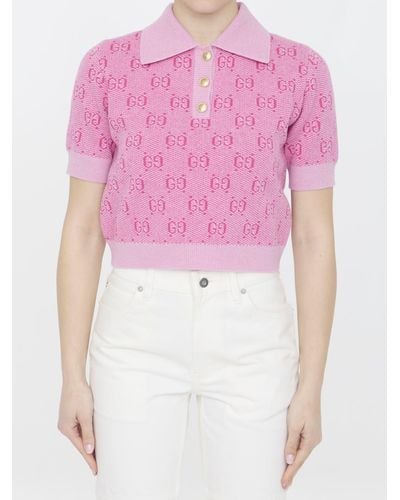 Gucci Gg Jacquard Wool Polo Shirt - Pink