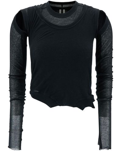 Rick Owens Asymmetric Long Sleeve Top With Cut-Out - Black
