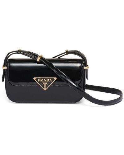 Prada Logo-plaque Leather Shoulder Bag - Black