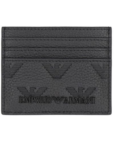 Emporio Armani Leather Credit Card Case - Gray