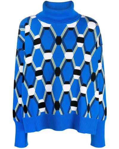 Random Identities Roll Neck Jacquard Sweater Clothing - Blue