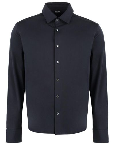 ZEGNA Long Sleeve Cotton Shirt - Blue