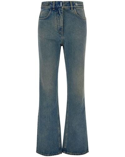 Givenchy Light Blue Bootcut Jeans With 4g Detail In Vintage Wash Denim Woman