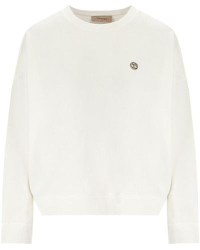 Twin Set Off- Sweatshirt With Logo - White
