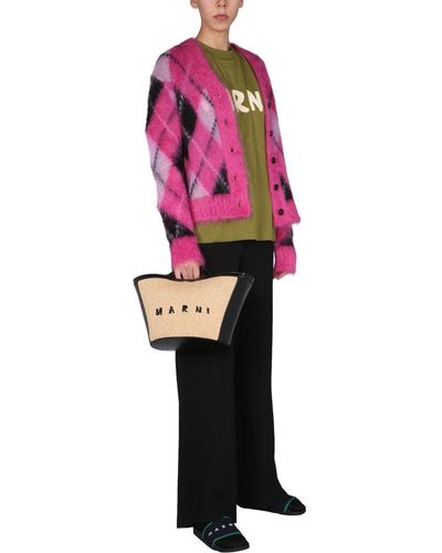 Marni Cardigan With Argyle Inlay - Pink