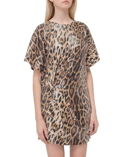 In the mood for love Dress With Sequins And Leopard Print - Brown