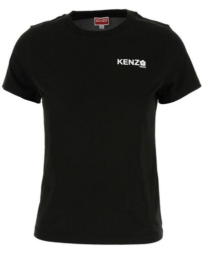 KENZO Crewneck T-Shirt With Printed Logo - Black