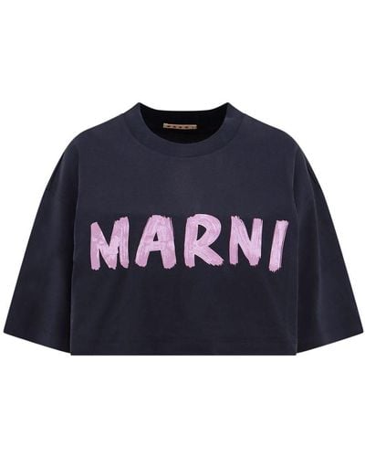 Marni Cropped Logo T-Shirt - Blue