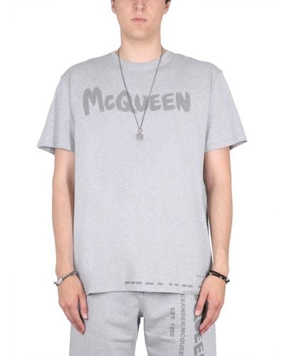Alexander McQueen Graffiti Print T-shirt - Grey