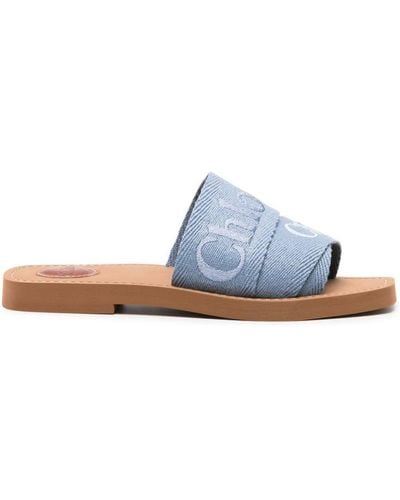 Chloé Woody Logo-embroidered Slides - Blue