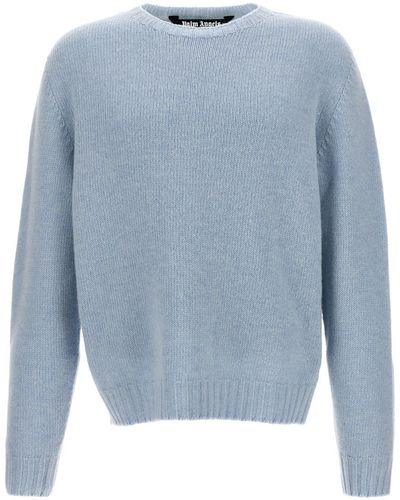 Palm Angels Logo-jacquard Wool-blend Sweater - Blue