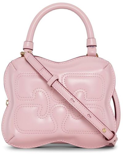 Ganni Small Butterfly Crossbody Bag In Glossy Recycled Calf Leather And Synthetic Material - Pink
