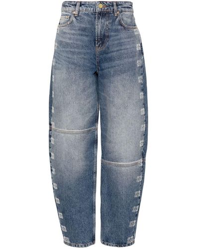 Ganni High-waisted Tapered Jeans With Logo - Blue