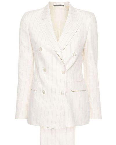Tagliatore Paris Linen And Cotton Double-Breasted Striped Suit - White