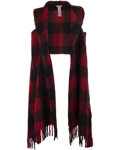 Woolrich Hooded Scarf With Checked Pattern - Red